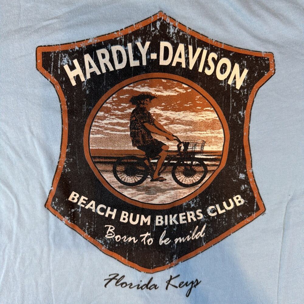 Harley Davidson Men’s size Small Florida Keys T-Shirt Blue Beach Bum Bicycle